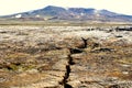 Cracks in the ground due to volcanic activities at Krafla Lava Field near Myvatn, Iceland during the summer Royalty Free Stock Photo