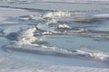 Cracks with ice crystals on frozen riverr, Siberia Royalty Free Stock Photo