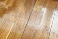 Cracks in the oak parquet floor. Poor laying of parquet on a concrete screed. Royalty Free Stock Photo