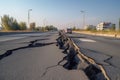 Cracks road after earthquake damage. Generate Ai