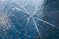 Cracks on thin ice - danger of walking on ice - risk of falling Royalty Free Stock Photo