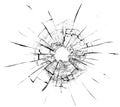 Bullet hole in the glass. Isolated on a white background. Royalty Free Stock Photo