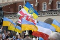 Anti-war protest in Poland flags waving in the wind