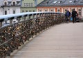 Bernatka Footbridge known as bridge of love with hundreds of love padlocks Royalty Free Stock Photo