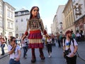 Little Amal giant puppet visited Ukrainian children refugees in Cracow, Poland