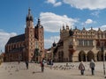 Almost empty Main Square in Krakow during coronavirus covid-19 pandemic.  View over Wislna street Royalty Free Stock Photo