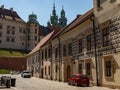 Almost empty medieval Kanonicza street in Krakow during coronavirus covid-19 pandemic. Royalty Free Stock Photo