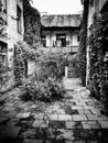 Cracow residential backyard. Artistic look in black and white.