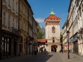 Almost empty Florianska street with a view over Florianska Gate in Krakow during coronavirus covid-19 pandemic. Royalty Free Stock Photo