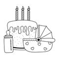 Cradle with birthday cake in black and white Royalty Free Stock Photo