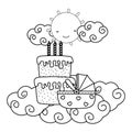 Cradle with birthday cake in black and white