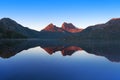 Cradle Mountain landscape perfectly reflected in lake Dove Royalty Free Stock Photo