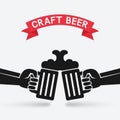 Craft beer banner. hands with beer mugs