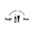 Craft beer bottle, glass icons. Alcoholic beverage. Bar menu design, Pub logo. Brewery label. Original recipe inscription. Vector.