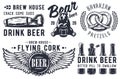 Craft beer brewery emblem set with bear or pretzel