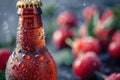 craft beer culture, a cold cherry beer bottle, covered in condensation, tempting to be opened and savored