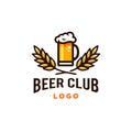 Craft Beer glass and malt Brewery label logo design vector in trendy modern cartoon line style illustration. Liquor logo for pub a Royalty Free Stock Photo