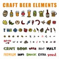 Craft beer hand drawn elements set in circle Royalty Free Stock Photo