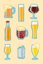 Craft beer icon set, hand drawn style Royalty Free Stock Photo