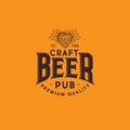 Craft Beer Logo. Brewing Company Logo. Beer Pub Emblem or Signboard. Hop Cones and Typographic Composition.