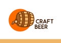 Craft Beer Logo. Wooden Barrel with Beer - Vector Emblem on white