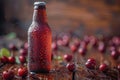 craft beer marketing, a cold cherry beer bottle covered in condensation, invitingly waiting to be opened and savored