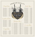 Craft beer menu with price list and brewery