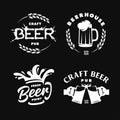 Craft beer pub emblems labels logotype set. Vector vintage illustration.