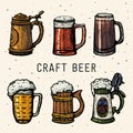 Craft beer. Retro style beer mugs engraving. Hand drawn Craft beer cups. Vintage engraving illustration for poster Royalty Free Stock Photo