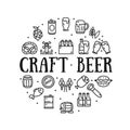 Craft Beer Round Design Template Contour Lines Icon Concept. Vector