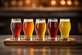 Craft beer tasting board, close up shot Royalty Free Stock Photo