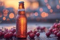 craft beer tasting, a frosty cherry beer bottle, covered in condensation, invitingly awaits to be uncorked and savored