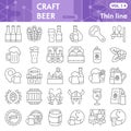 Craft beer thin line icon set, brewery symbols collection or sketches. Beer linear style signs for web and app. Vector Royalty Free Stock Photo