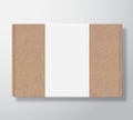 Craft Cardboard Box Container with Clear White Label Template. Realistic Carton Texture Packaging Mock Up.