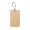 Craft cardboard label with loop and string. Kraft paper vintage price tag of rectangle shape, hanging on twine. Blank Royalty Free Stock Photo