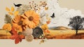 Craft a collage-style graphic with layered elements representing each season.