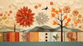 Craft a collage-style graphic with layered elements representing each season.