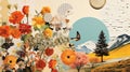 Craft a collage-style graphic with layered elements representing each season.