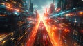 Craft a digital rendering using CG 3D technology to depict a futuristic cityscape with wide-angle mirror symmetry Show dynamic