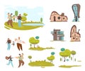 Craft Family, Country House, Farmland Cartoon Set