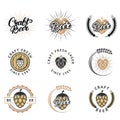 Craft fresh beer emblem, logo, badge and label vector set