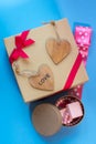 The craft gift box with the heartcard and sweets Royalty Free Stock Photo