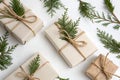Craft gift boxes with thuja branches for Christmas Royalty Free Stock Photo