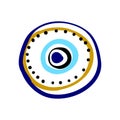 Craft hand drawn Turkish evil eye. Mandala greek evil eye. Symbol of protection in Turkey, Greese, Cyprus. Blue Turkish Fatima`s