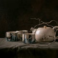 Craft handmade ceramic teapots with dark background Royalty Free Stock Photo