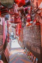 Craft hats, bags and other souvenirs in Morocco market