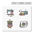 Craft hobby set hand drawn color icons Royalty Free Stock Photo