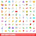 100 craft icons set, cartoon style