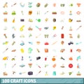 100 craft icons set, cartoon style