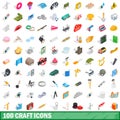100 craft icons set, isometric 3d style